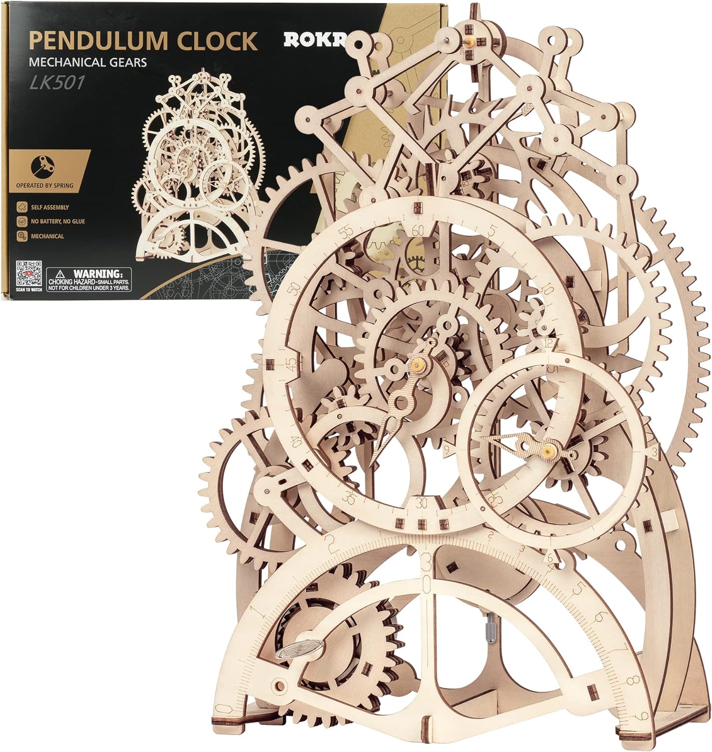 ROKR Pendulum Clock Mechanical Gears 3D Wooden Puzzle LK501