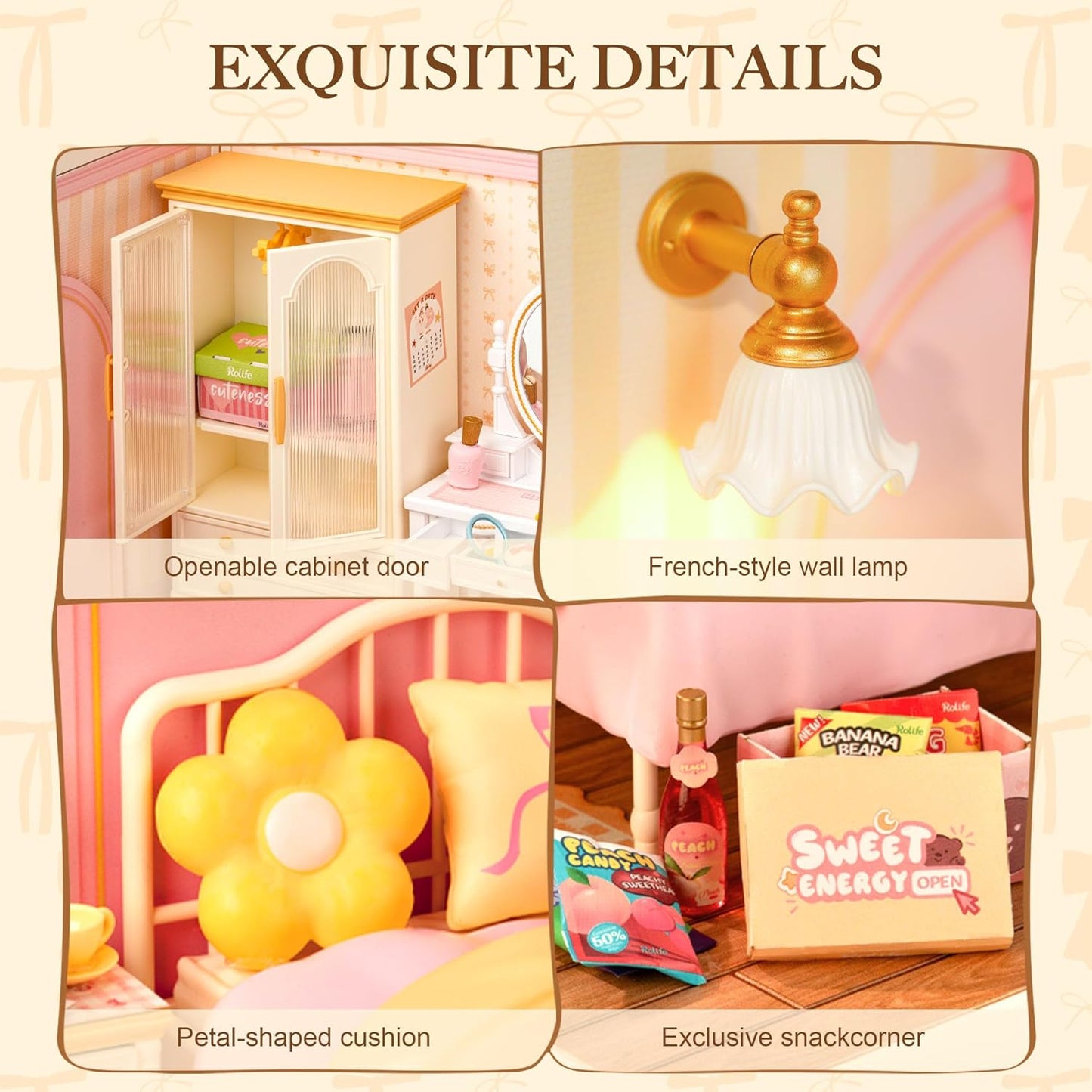 Rolife Lovely Pink Bedroom DIY Miniature House DW016