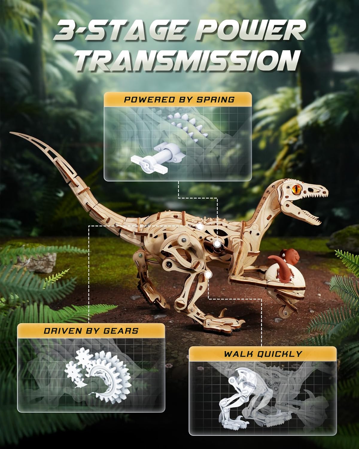 ROKR Velociraptor Mechanical 3D Wooden Puzzle LD01