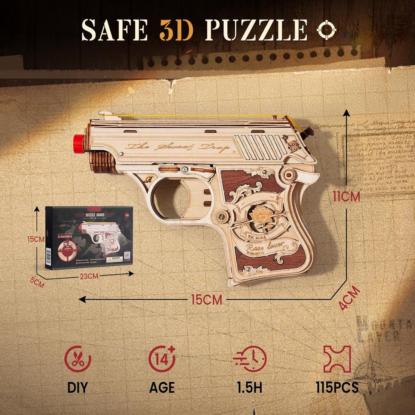 ROKR Mini Gun Toy 3D Wooden Puzzle LQ502