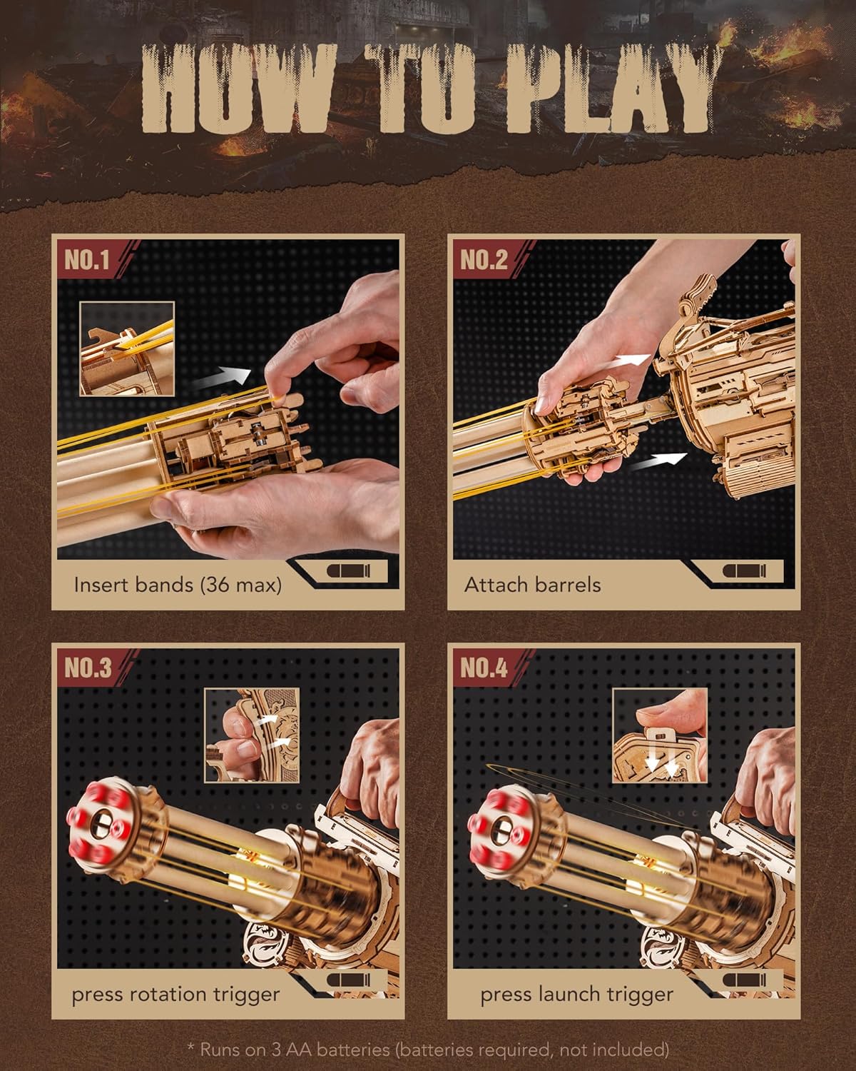 ROKR Rotating-Barrel Machine Gun Toy 3D Wooden Puzzle LQA01