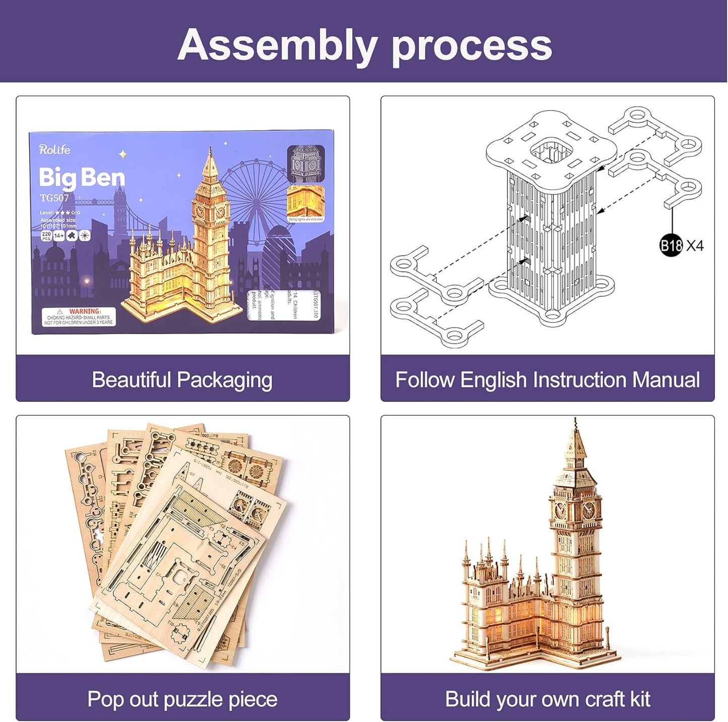 Rolife Big Ben With Lights TG507 Architecture 3D Wooden Puzzle