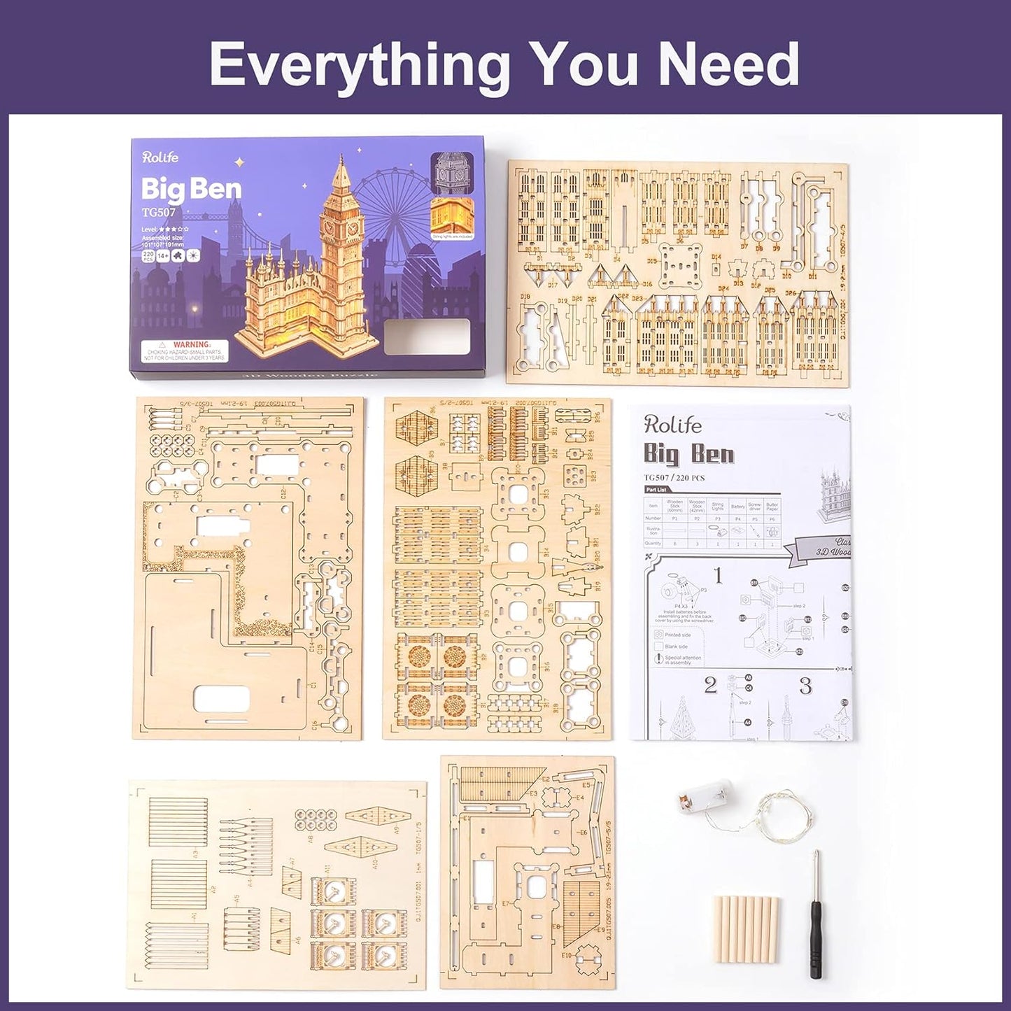 Rolife Big Ben With Lights TG507 Architecture 3D Wooden Puzzle