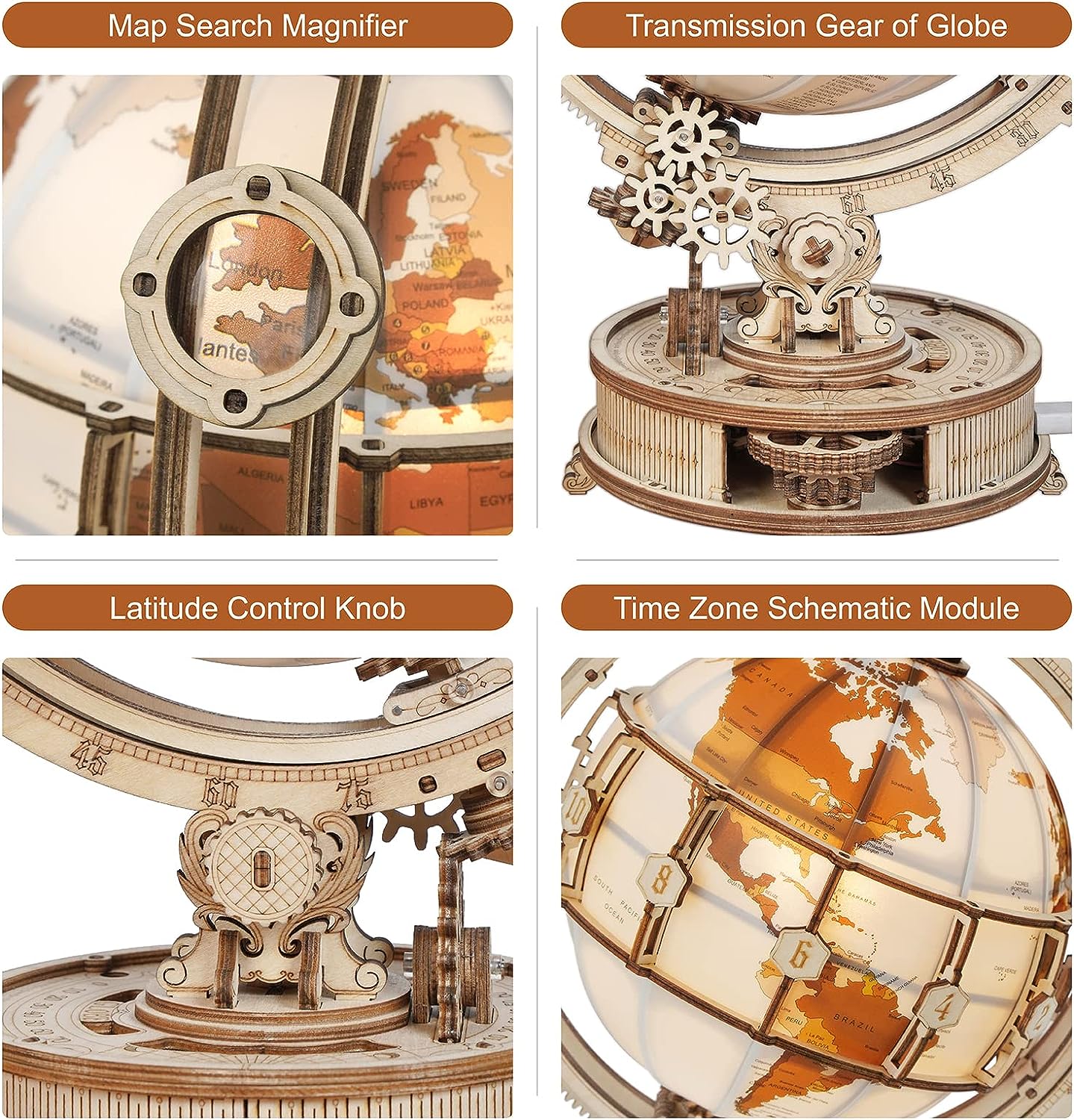 ROKR Luminous Globe Curious Discovery 3D Wooden Puzzle ST003