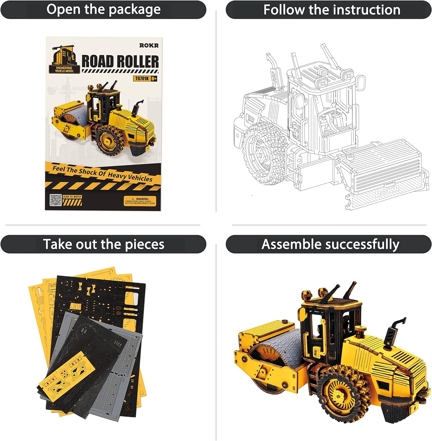 ROKR Road Roller Engineering Vehicle 3D Wooden Puzzle TG701K