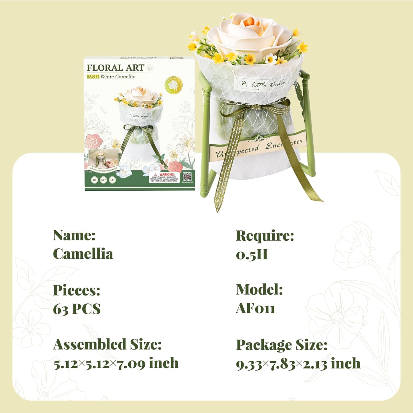 ROKR White Camellia DIY 3D Puzzle Model AF011