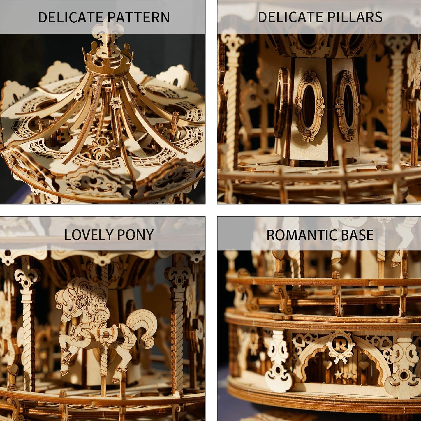 ROKR Romantic Carousel Mechanical Music Box 3D Wooden Puzzle AMK62