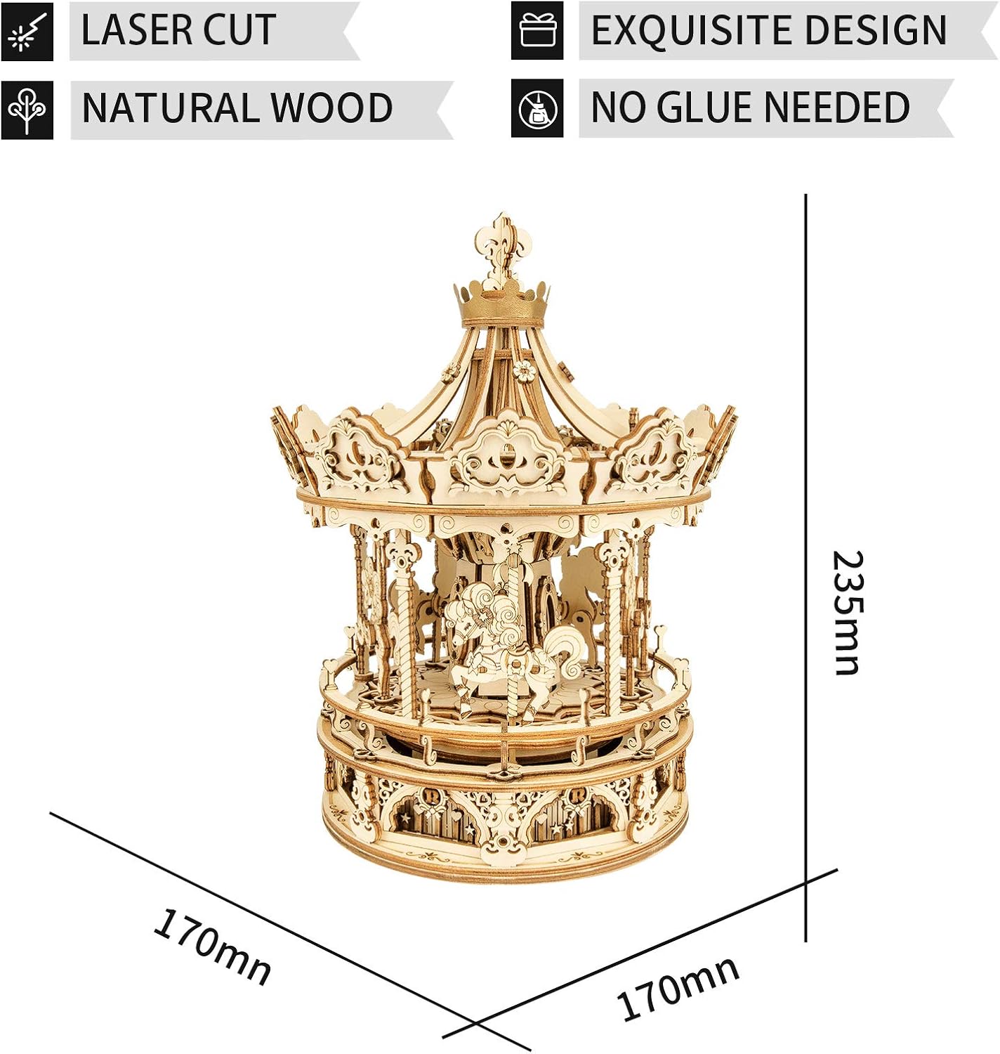 ROKR Romantic Carousel Mechanical Music Box 3D Wooden Puzzle AMK62