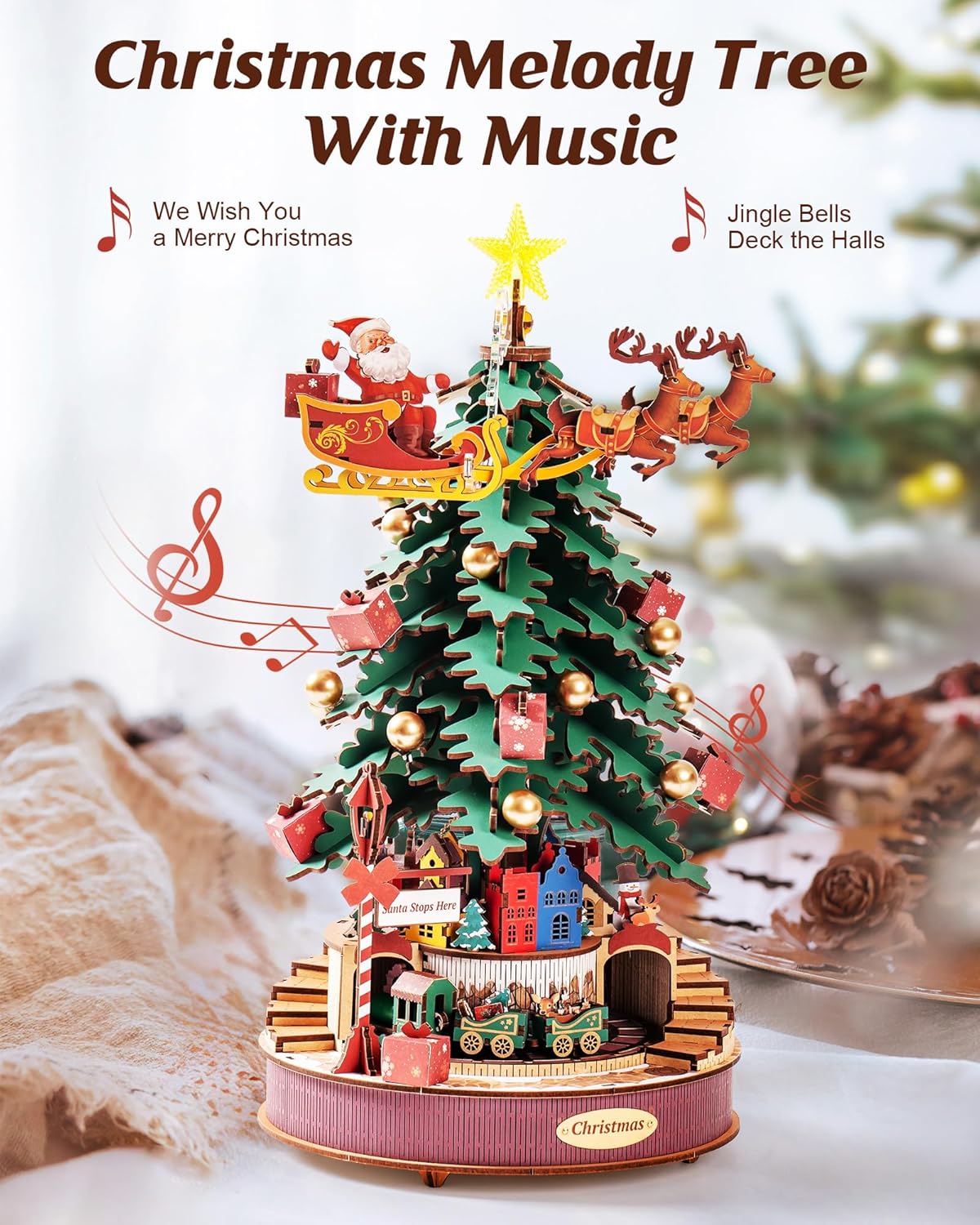 ROLIFE Christmas Melody Tree Mechanical Music Box 3D Wooden Puzzle AMS01