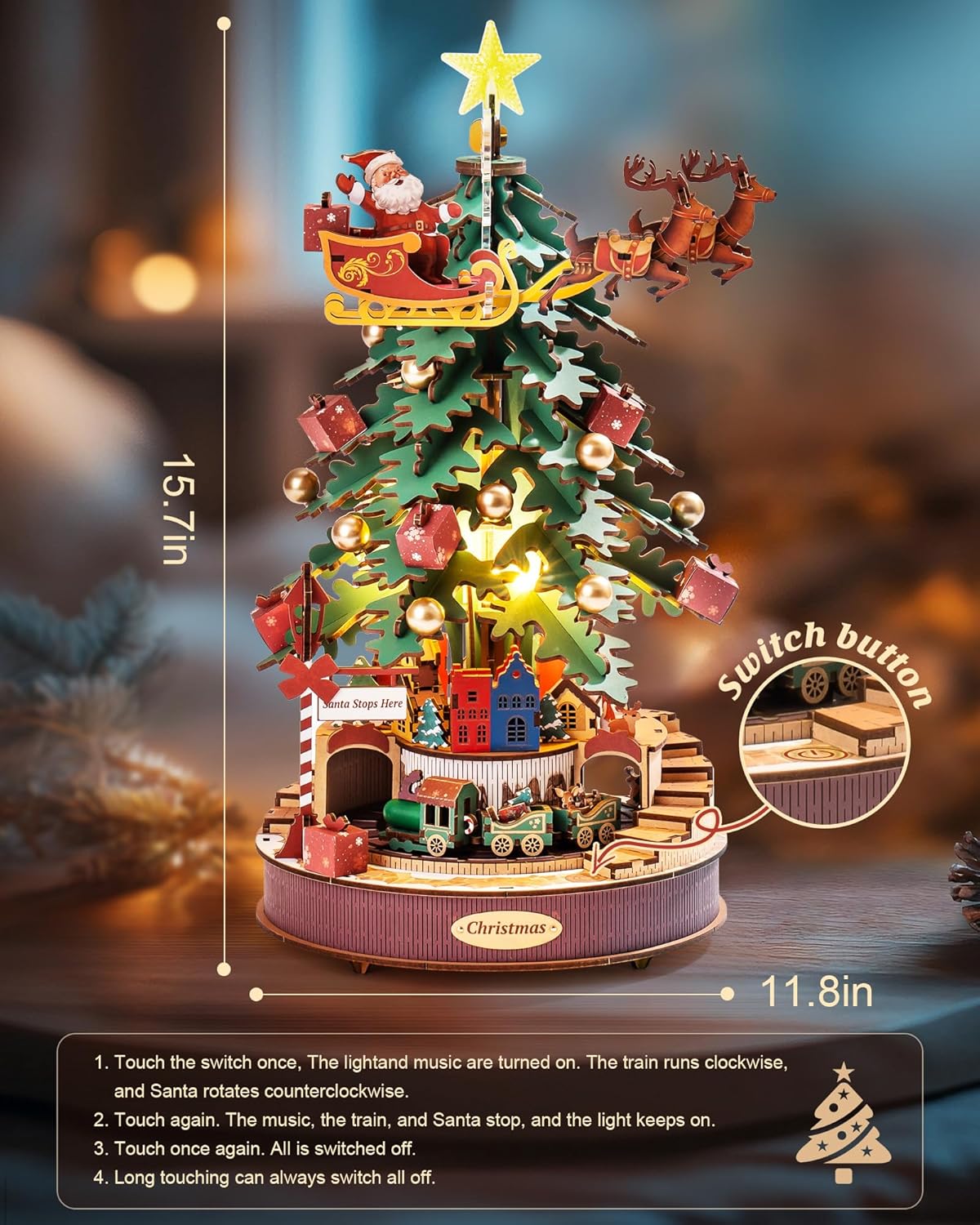 ROLIFE Christmas Melody Tree Mechanical Music Box 3D Wooden Puzzle AMS01