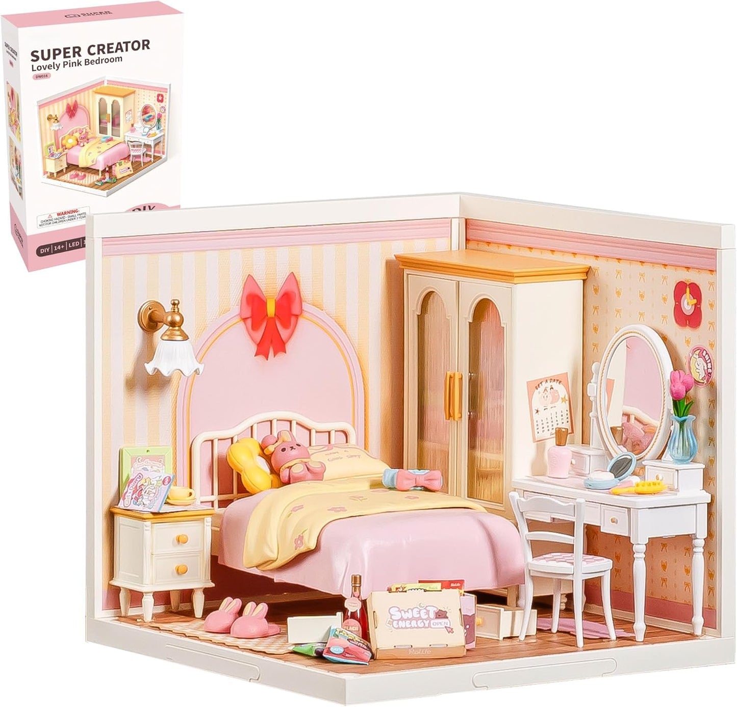 Rolife Lovely Pink Bedroom DIY Miniature House DW016