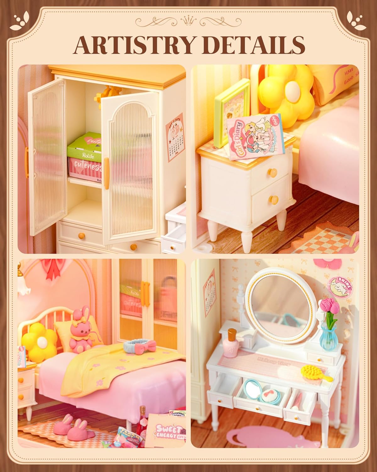 Rolife Lovely Pink Bedroom DIY Miniature House DW016