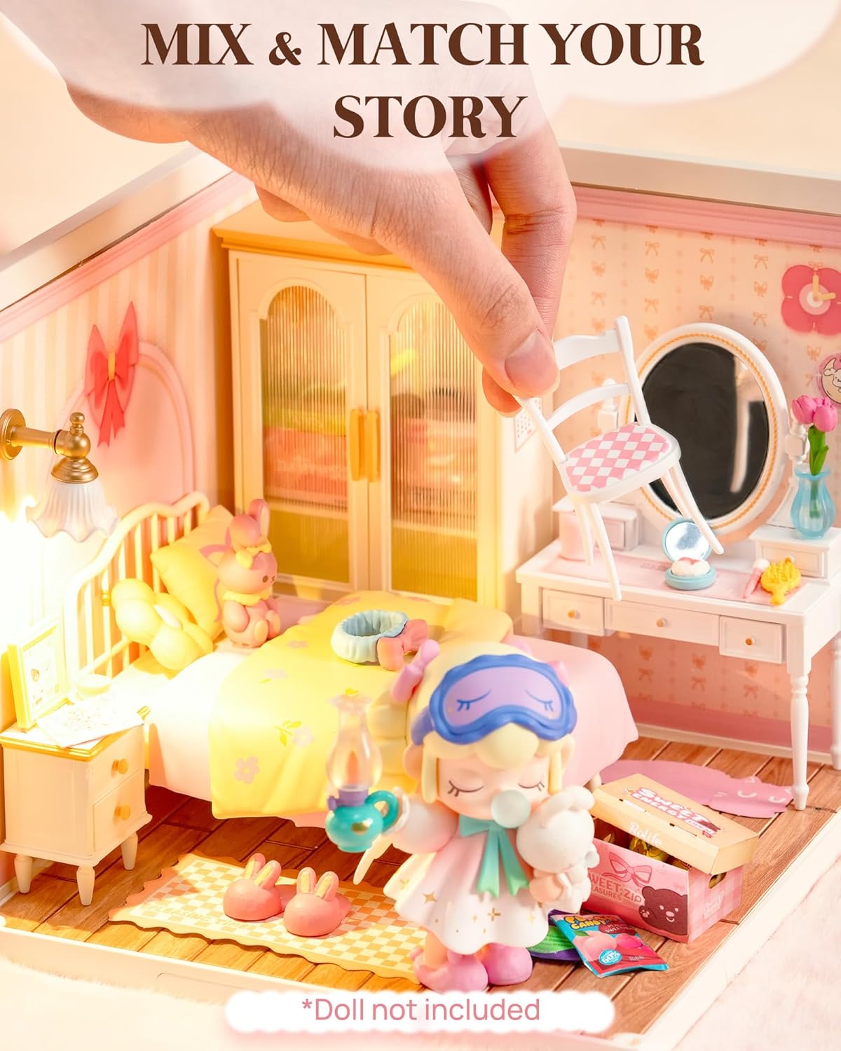 Rolife Lovely Pink Bedroom DIY Miniature House DW016