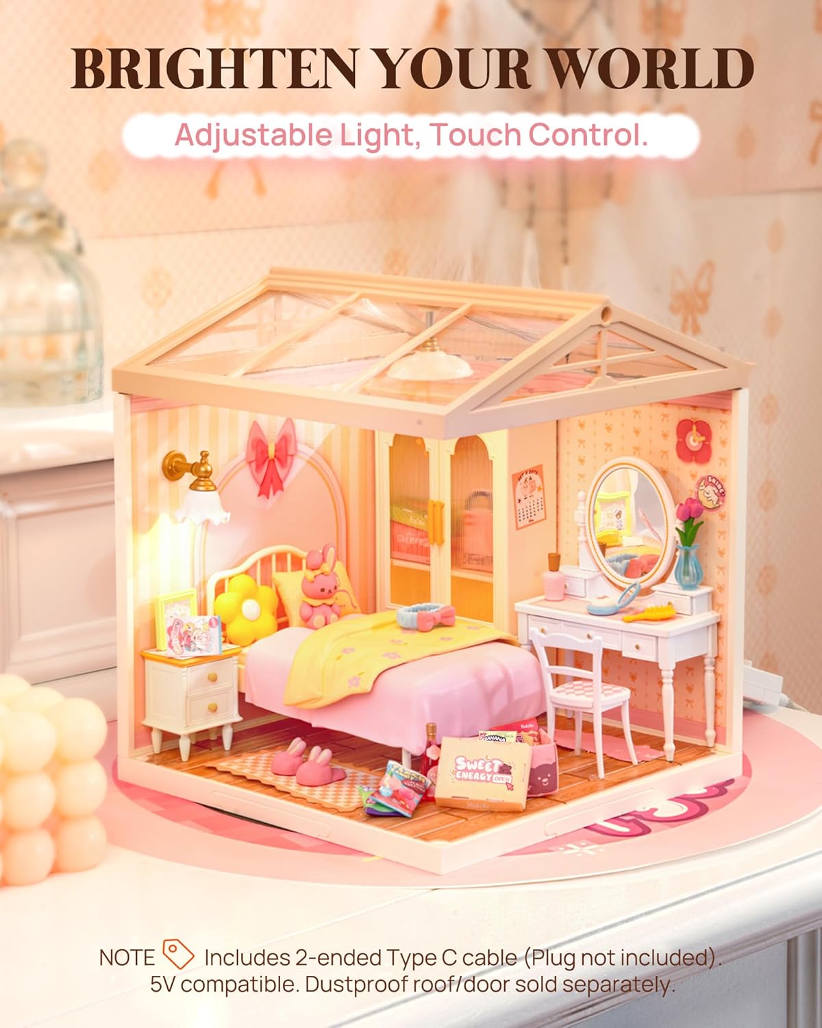 Rolife Lovely Pink Bedroom DIY Miniature House DW016