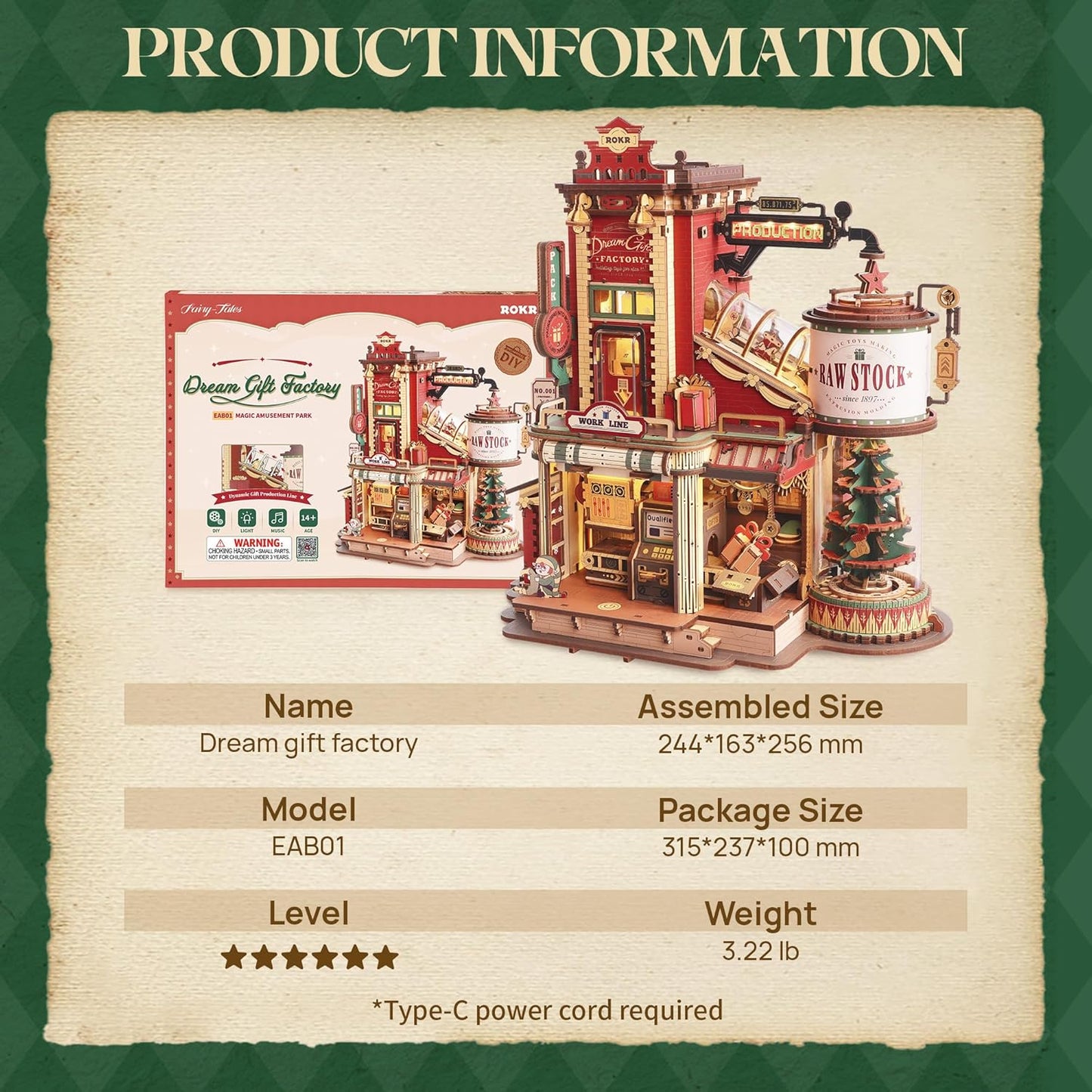 ROKR Dream Gift Factory Wooden Music Box EAB01