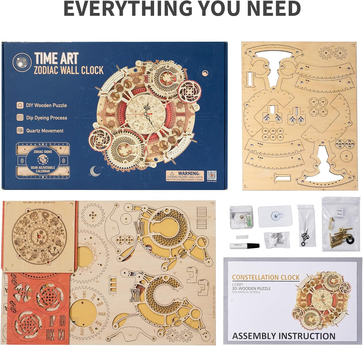 ROKR Zodiac Wall DIY Clock LC601 3D wooden puzzle
