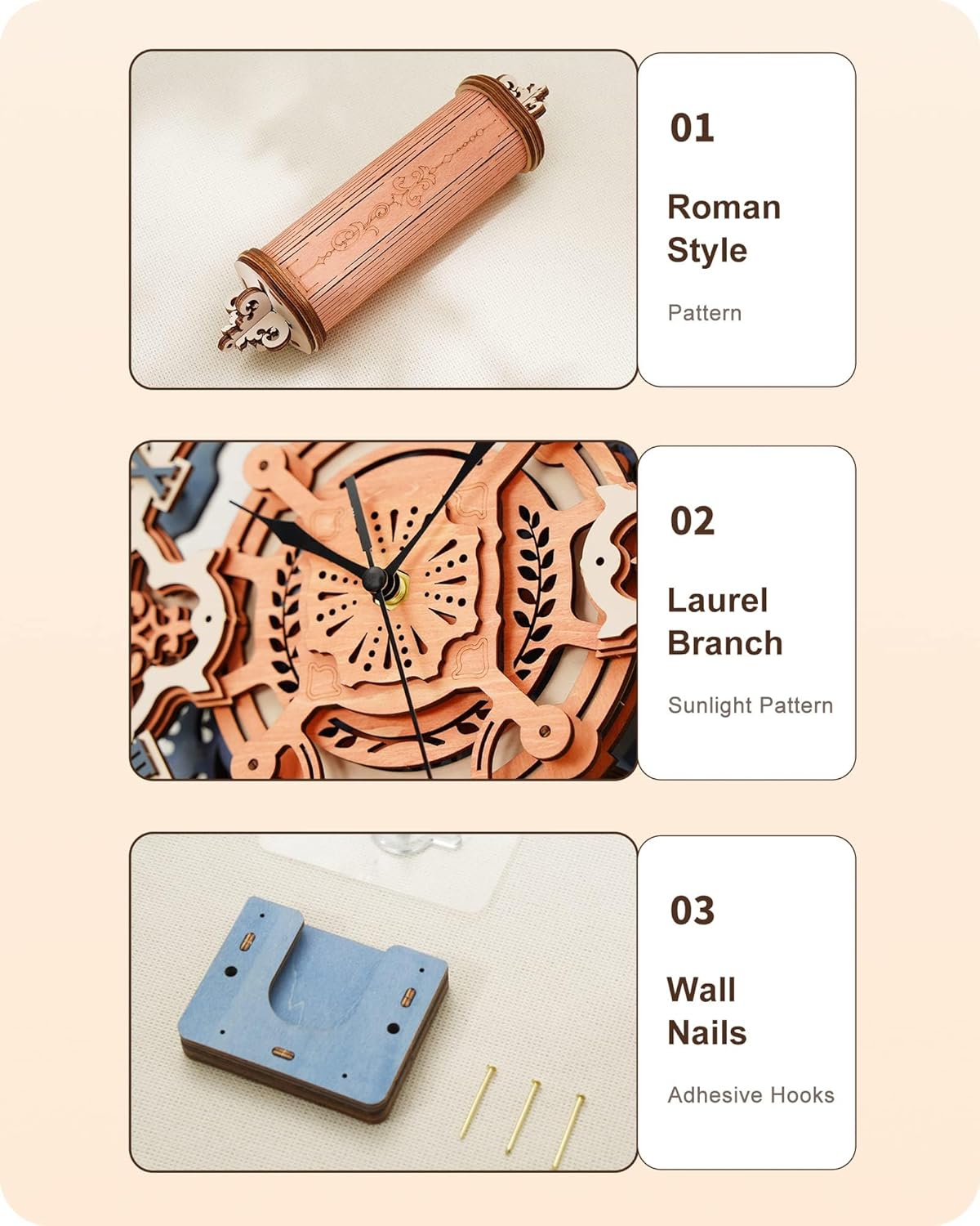 ROKR Romantic Note Wall Clock 3D Wooden Puzzle LC701
