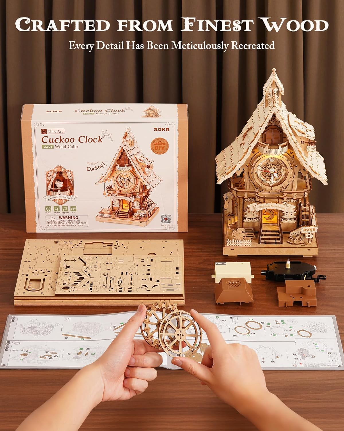 ROKR Cuckoo Clock (wood colour) Mechanical 3D Wooden Puzzle LC901