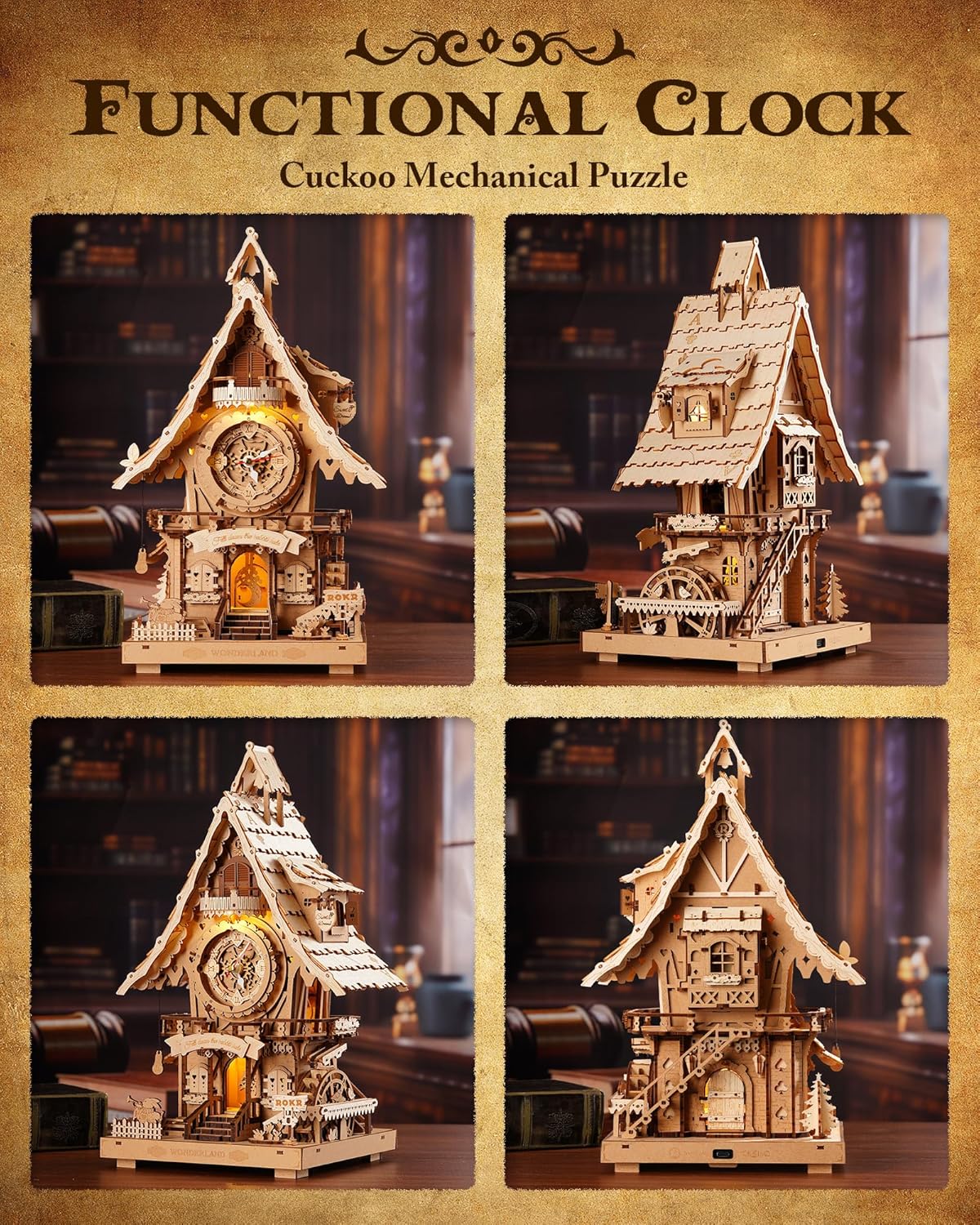 ROKR Cuckoo Clock (wood colour) Mechanical 3D Wooden Puzzle LC901