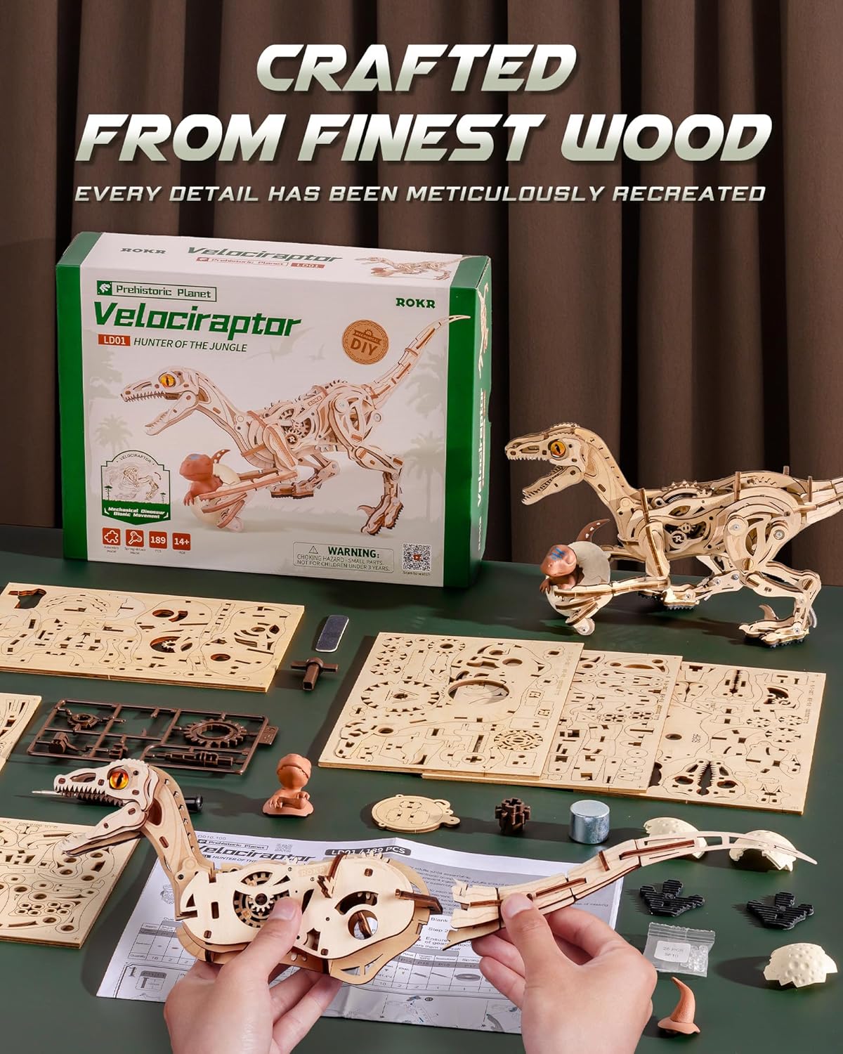 ROKR Velociraptor Mechanical 3D Wooden Puzzle LD01