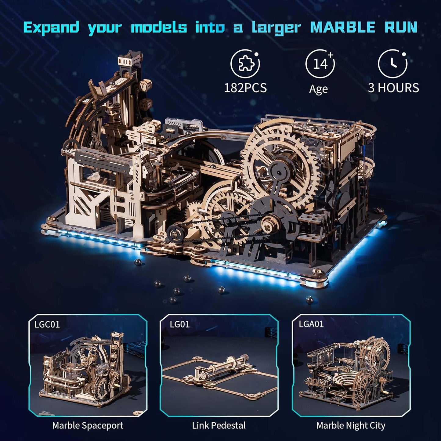 ROKR Link Pack Marble Run 3D Wooden Puzzle LG01