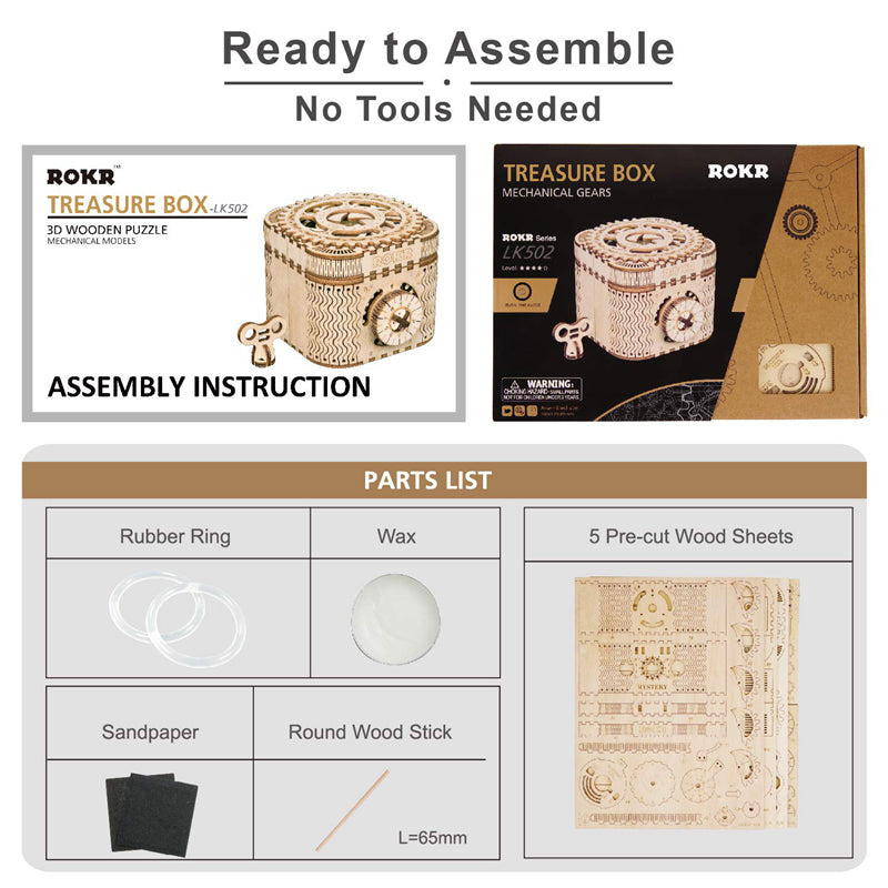 ROKR Treasure Box Mechanical Gears 3D Wooden Puzzle LK502
