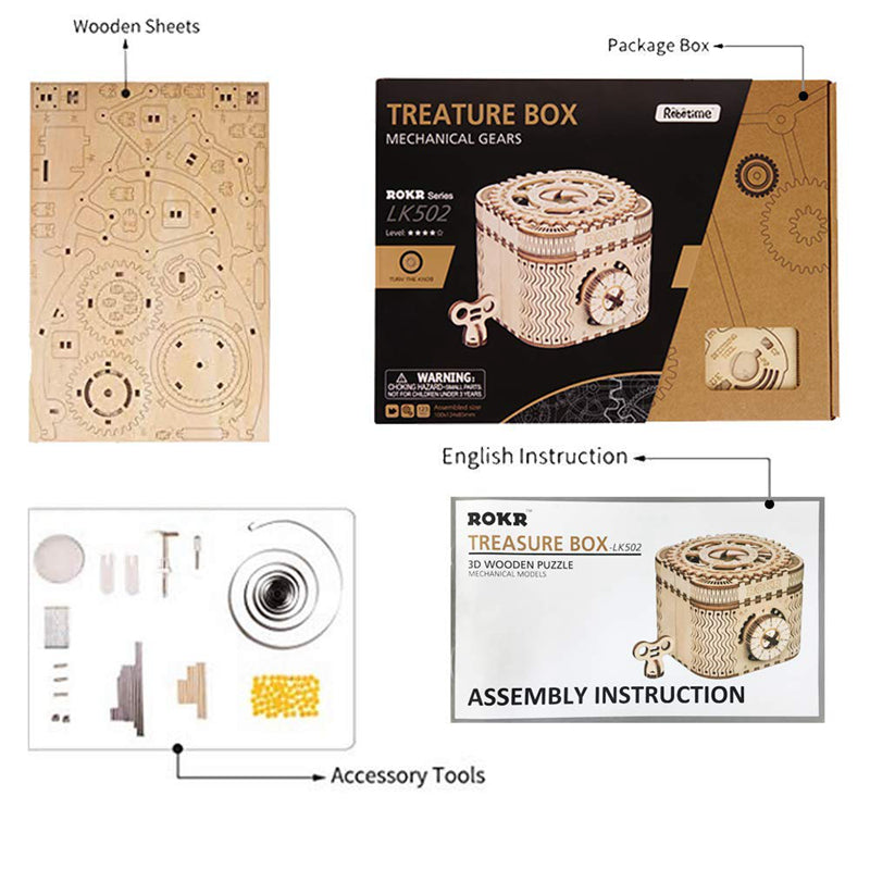 ROKR Treasure Box Mechanical Gears 3D Wooden Puzzle LK502