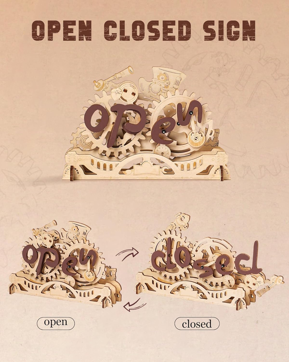 ROKR 3D Wooden Puzzle Decoration for Gear Driven Switches, Open Closed ...