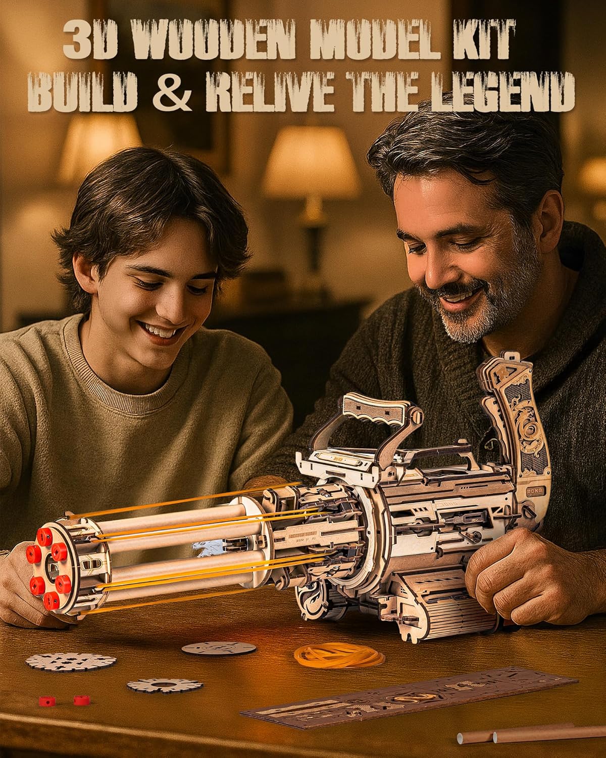 ROKR Rotating-Barrel Machine Gun Toy 3D Wooden Puzzle LQA01