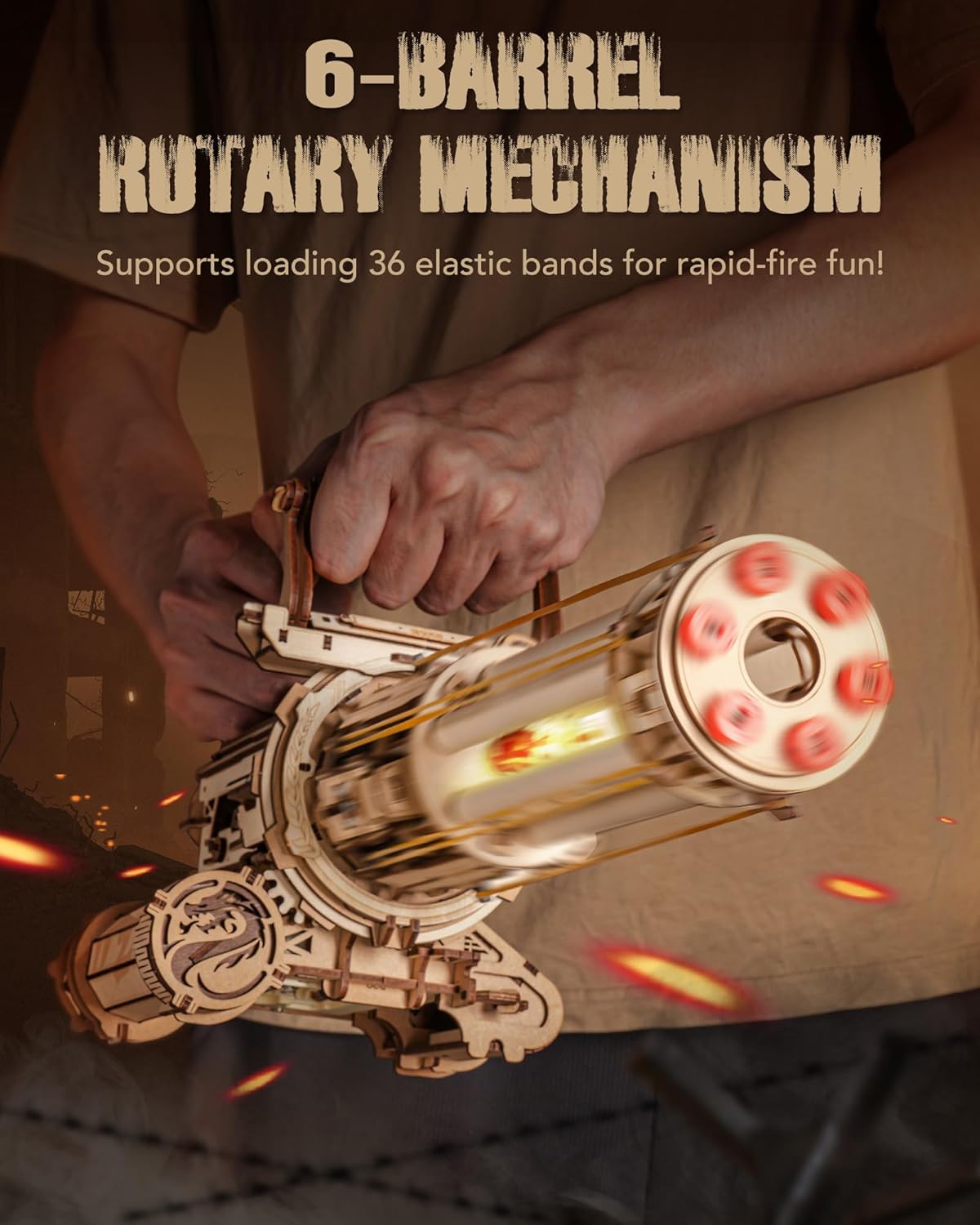 ROKR Rotating-Barrel Machine Gun Toy 3D Wooden Puzzle LQA01