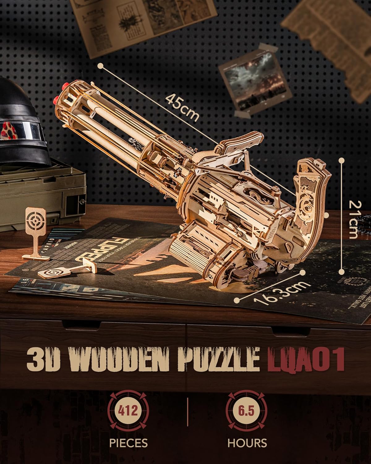 ROKR Rotating-Barrel Machine Gun Toy 3D Wooden Puzzle LQA01