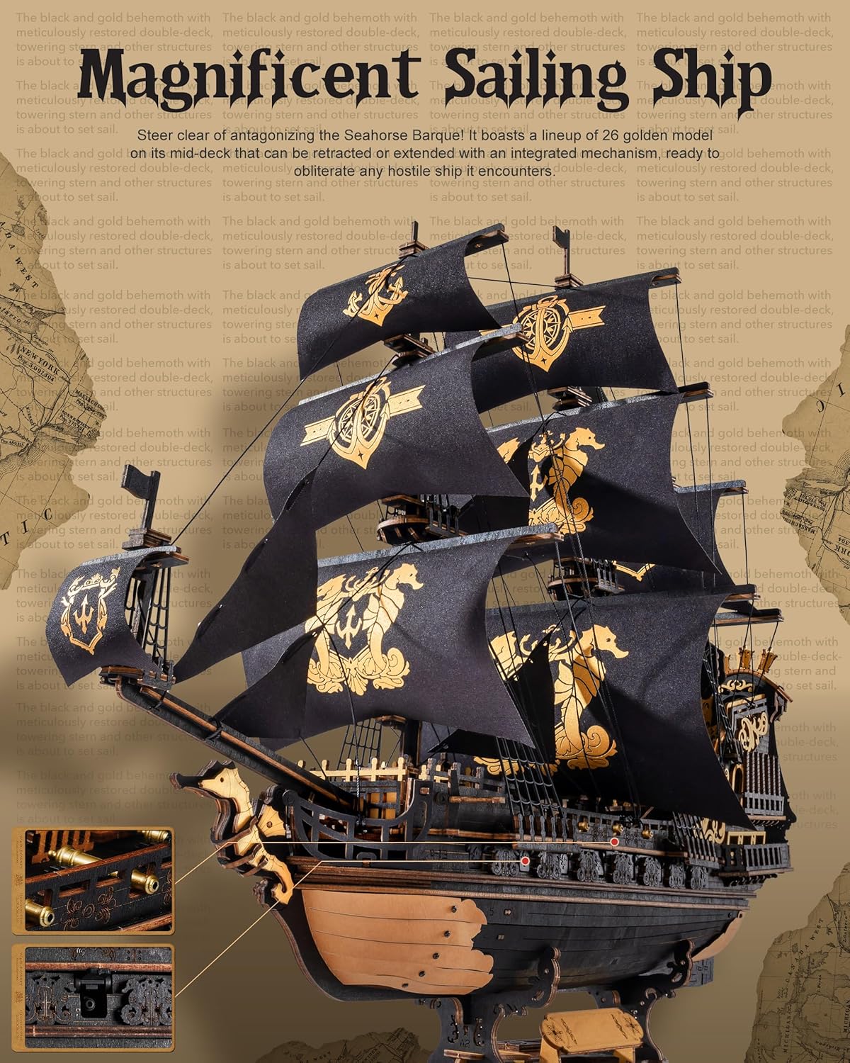 ROKR The Seahorse Barque 3D Wooden Puzzle MCB02