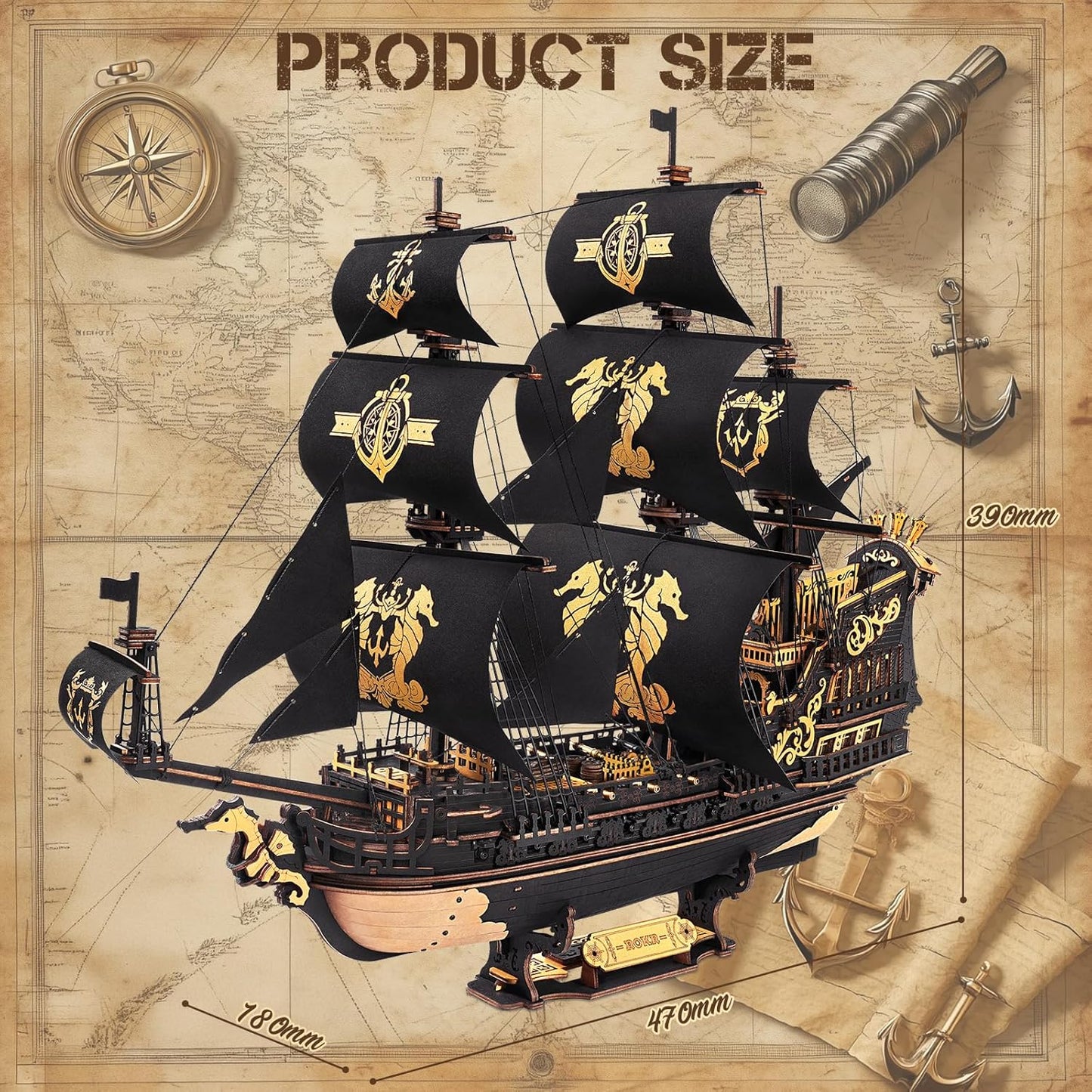 ROKR The Seahorse Barque 3D Wooden Puzzle MCB02