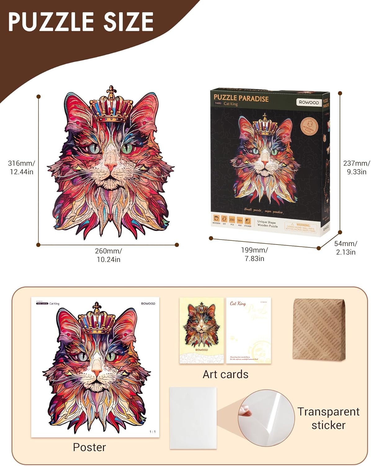 Rowood Cat King Wooden Jigsaw Puzzle TA002