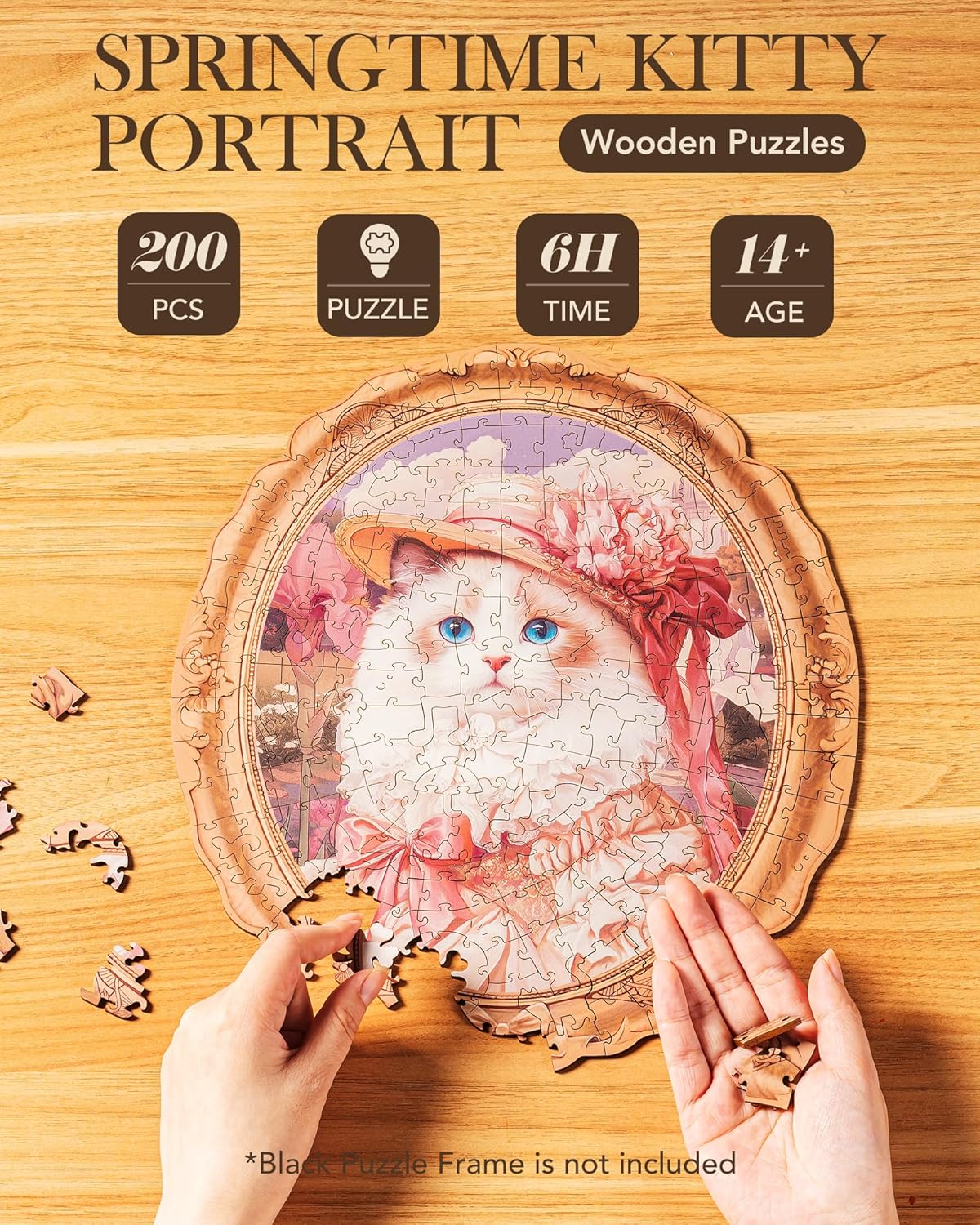 Rowood Springtime Kitty Portrait Wooden Jigsaw Puzzle TA005