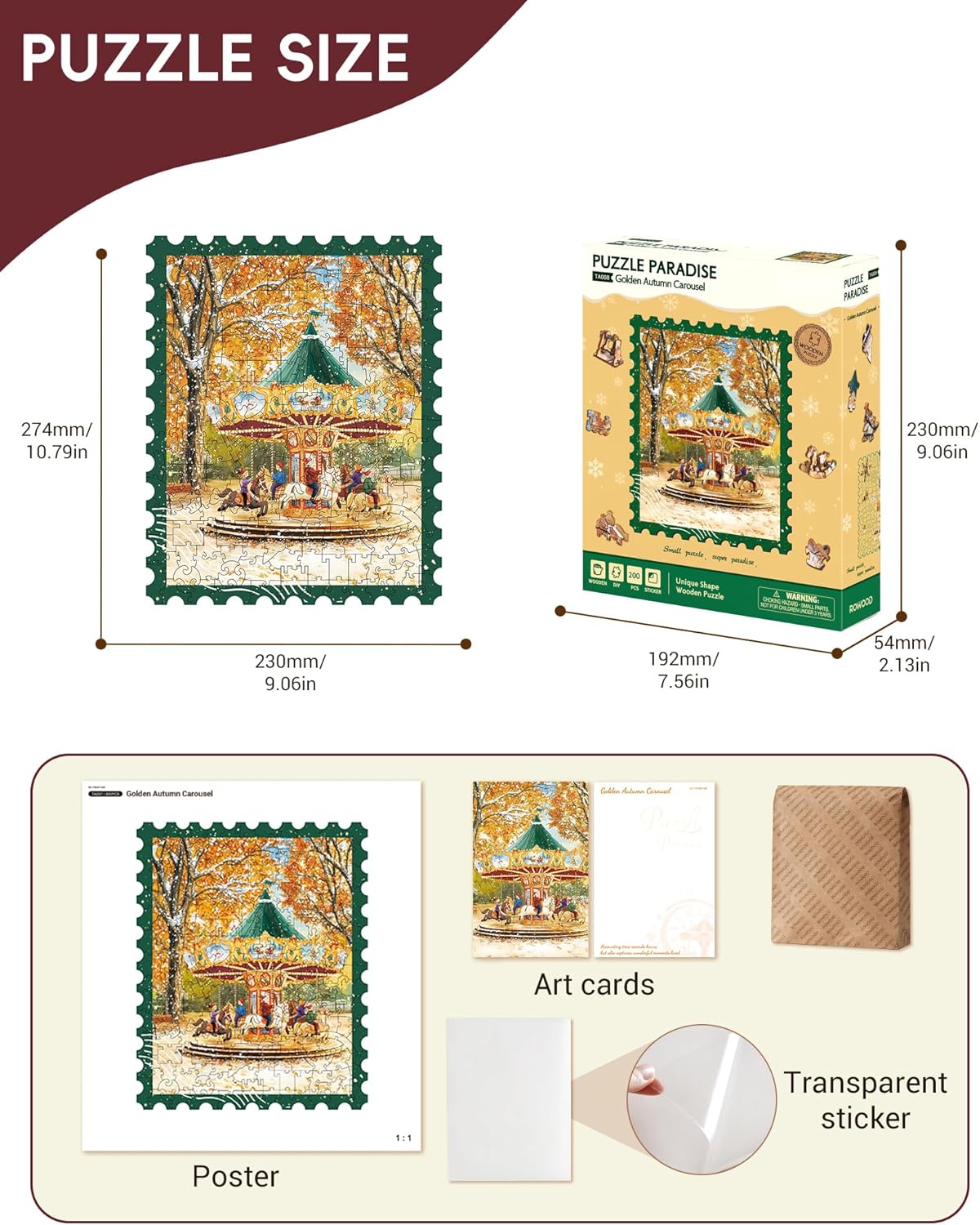 Rowood Golden Autumn Carousel Wooden Jigsaw Puzzle TA008