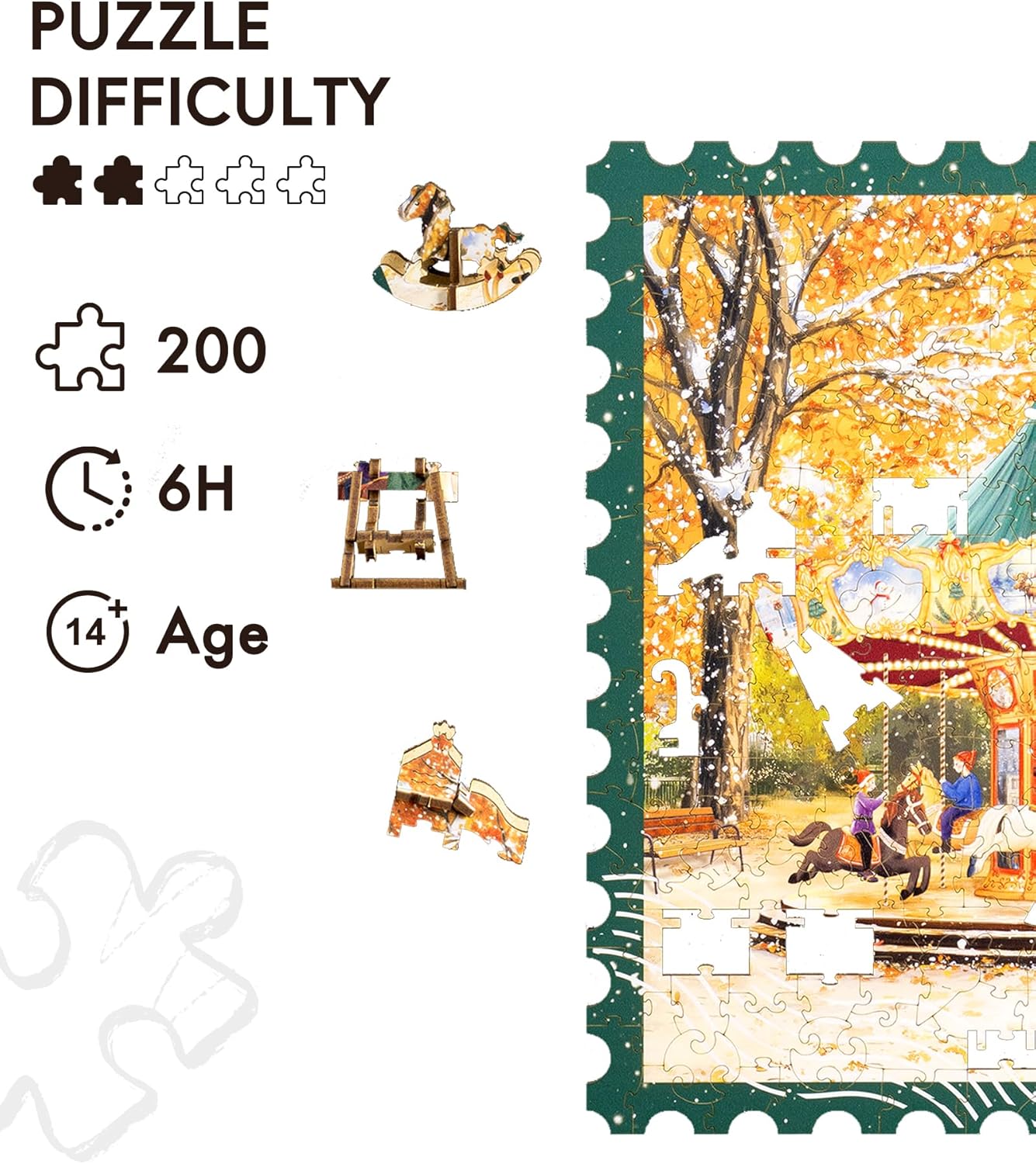 Rowood Golden Autumn Carousel Wooden Jigsaw Puzzle TA008