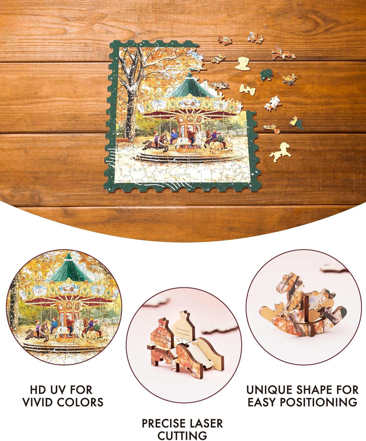Rowood Golden Autumn Carousel Wooden Jigsaw Puzzle TA008