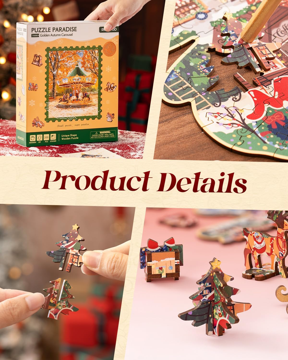 Rowood Golden Autumn Carousel Wooden Jigsaw Puzzle TA008