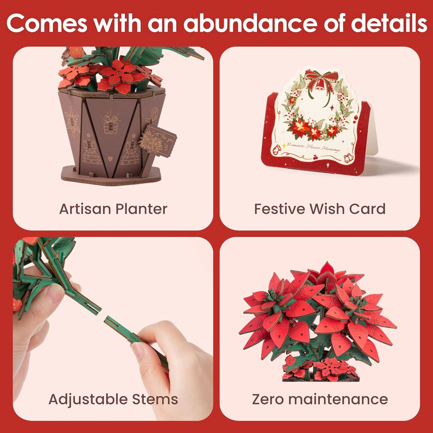 Rowood Poinsettia DIY Wooden Flower 3D Puzzle TF001