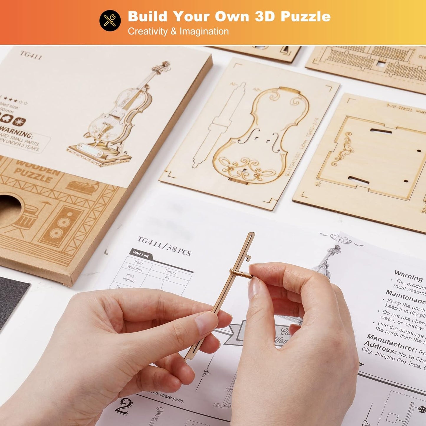 Rolife Cello DIY Wooden 3D Puzzle TG411