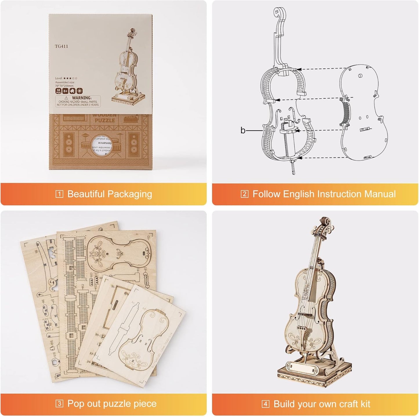 Rolife Cello DIY Wooden 3D Puzzle TG411
