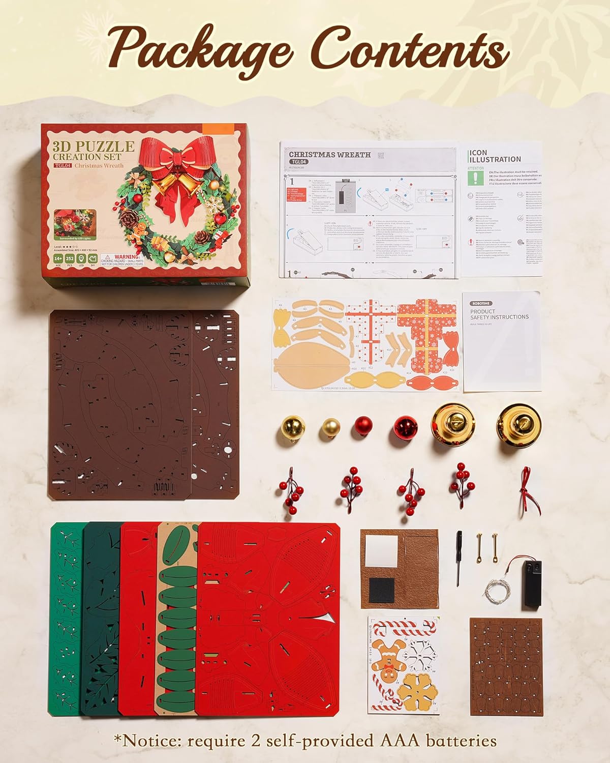 Rolife Christmas Wreath 3D Wooden Puzzle TGL04