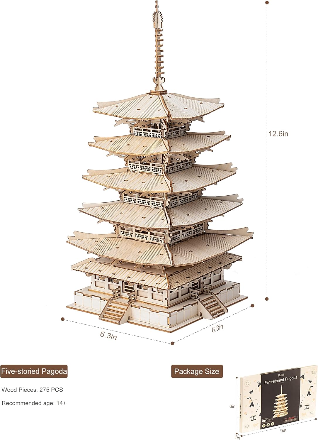 Rolife DIY Five-storied Pagoda 3D Wooden Puzzle TGN02