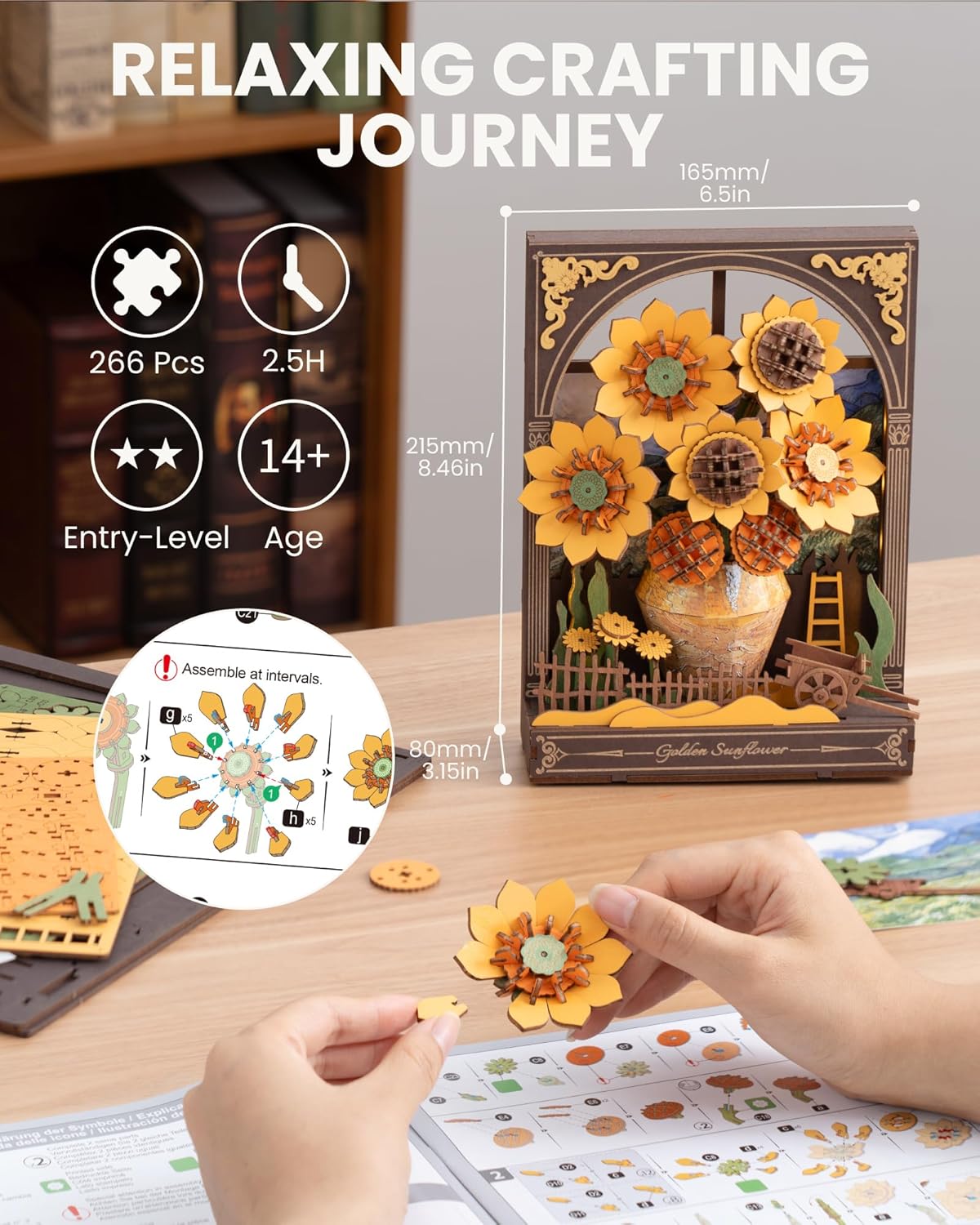 Rowood Golden Sunflower Wall Art 3D Wooden Puzzle TH002