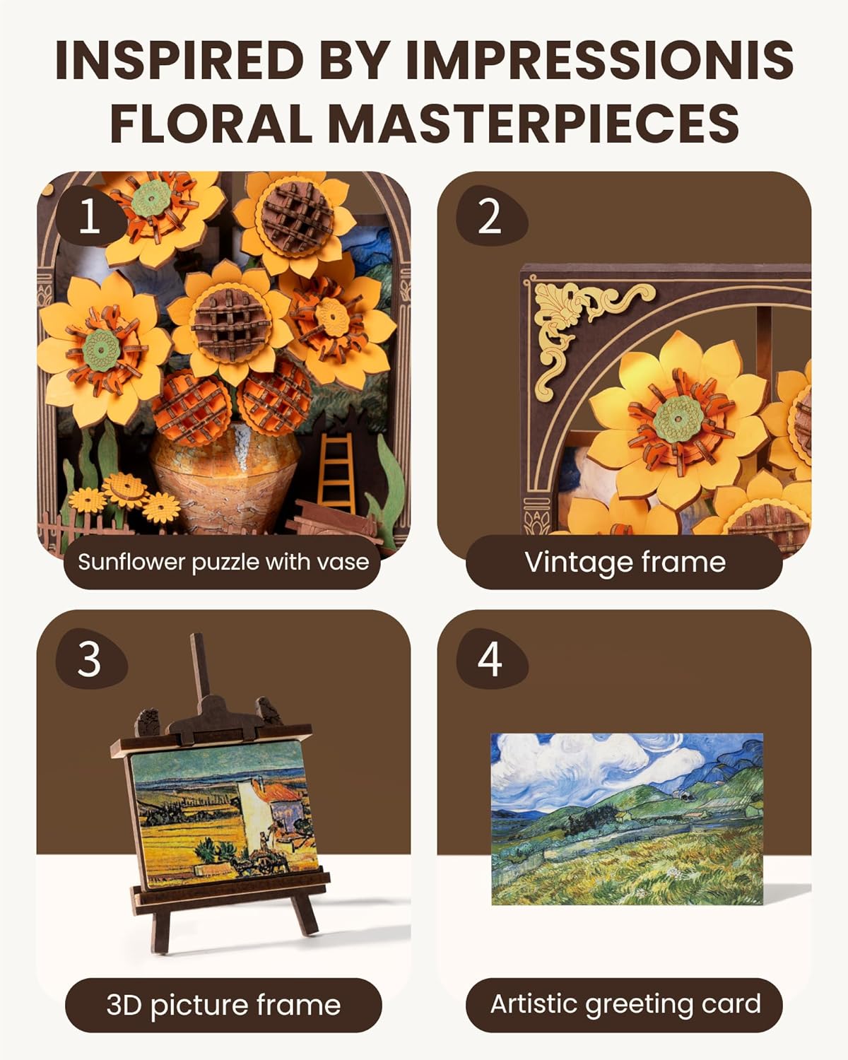 Rowood Golden Sunflower Wall Art 3D Wooden Puzzle TH002