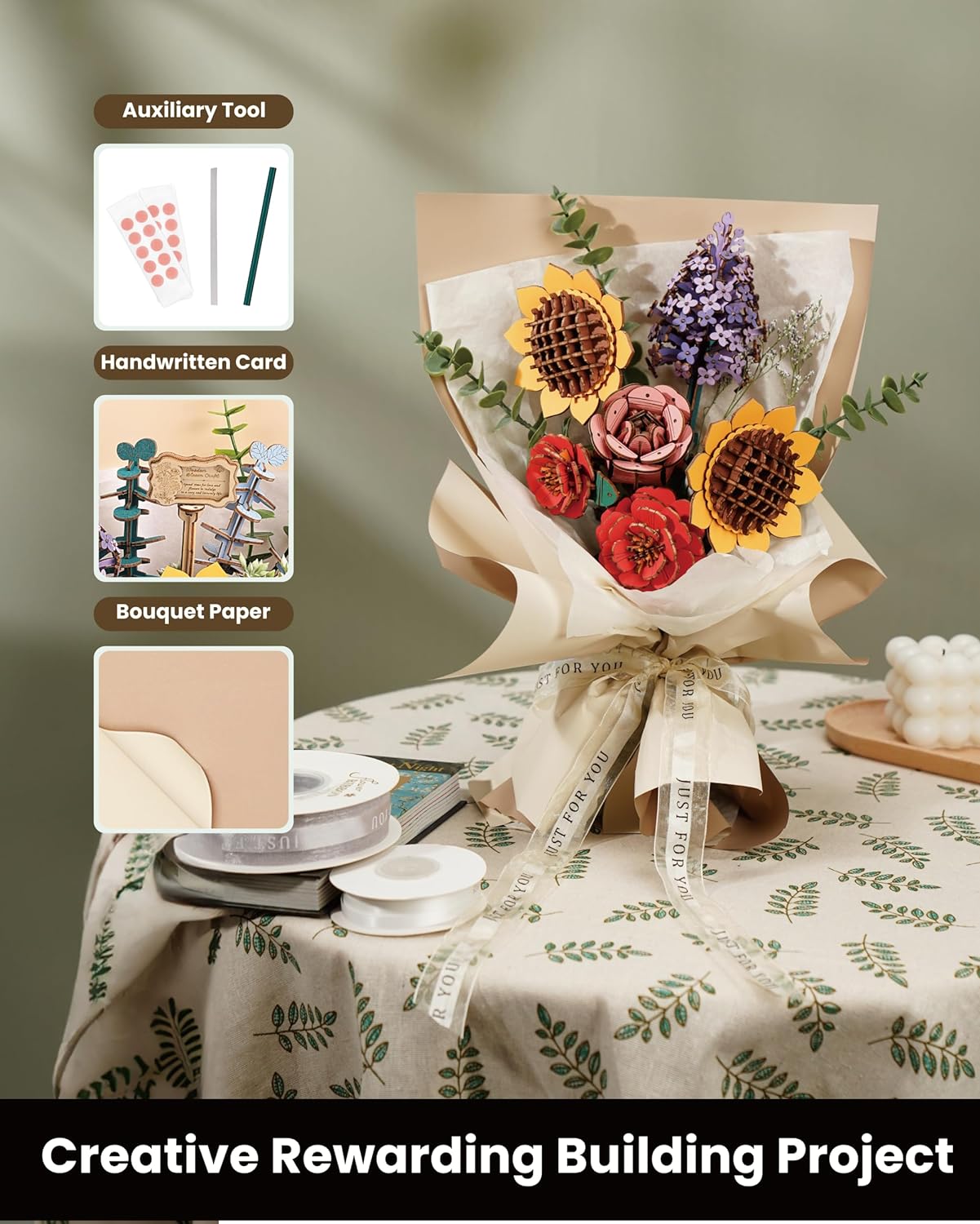 Rowood DIY Wooden Flower Bouquet 3D Wooden Puzzle TW01H