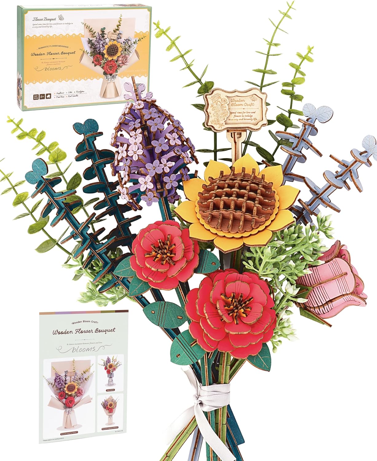 Rowood DIY Wooden Flower Bouquet 3D Wooden Puzzle TW01H
