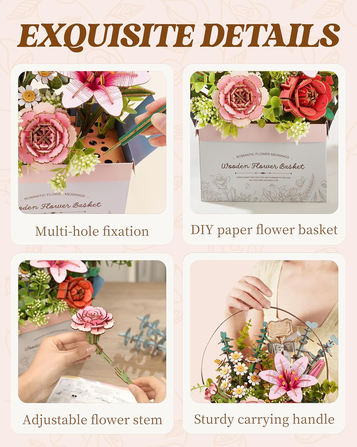 Rowood Wooden Flower Basket DIY 3D Puzzle TW03H