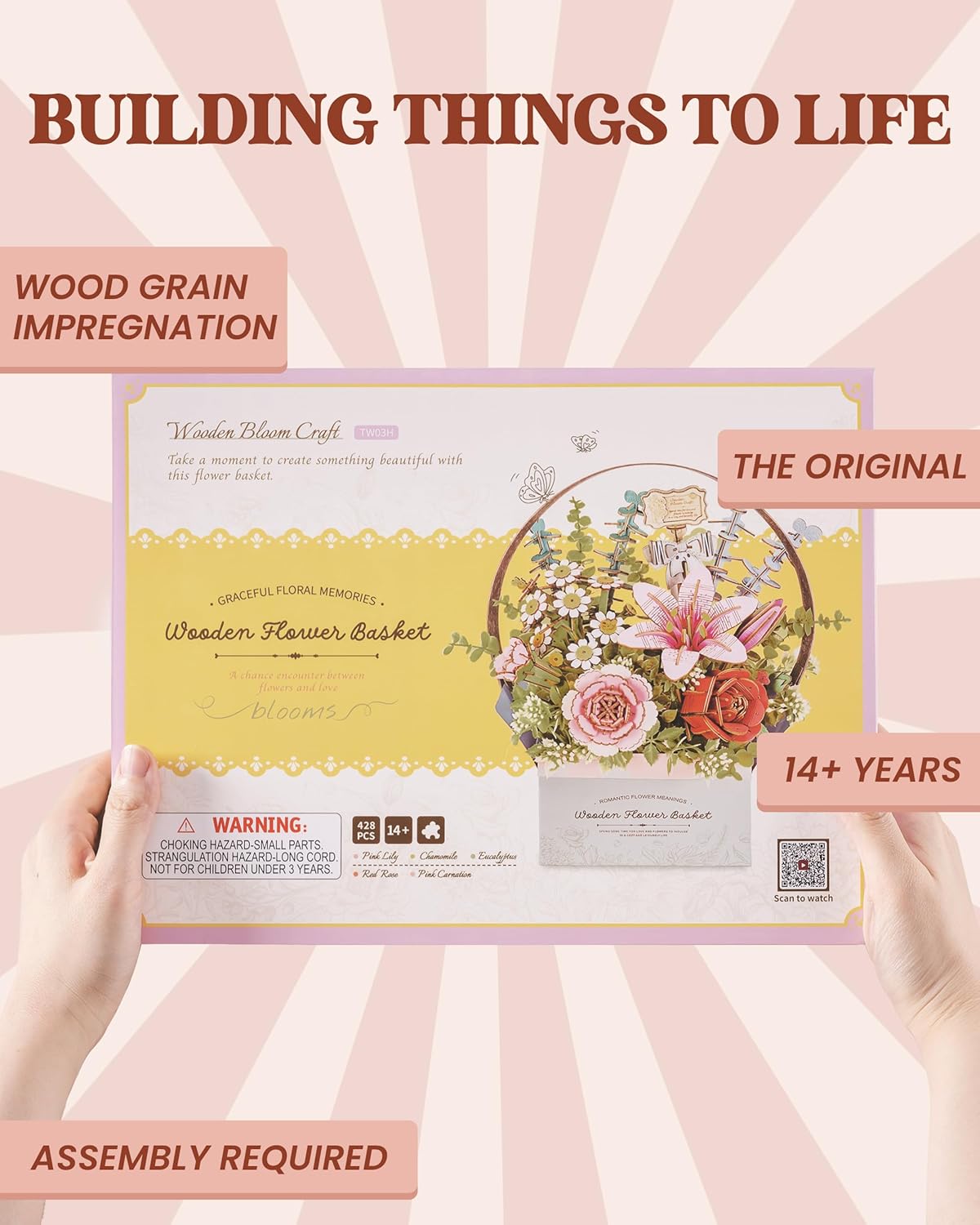 Rowood Wooden Flower Basket DIY 3D Puzzle TW03H